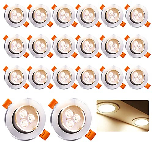 SWANEW 20er Set LED Einbauleuchten Rund 3W Spot Schwenkbar Deckenspot 245 Lumen Warmweiß Hell Aluminium Badleuchte Deckeneinbaustrahler