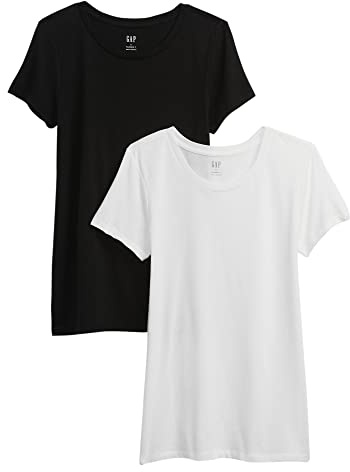 GAP Damen V-ss Fav Crew 2er Pack T-Shirt, True Black, XX-Small