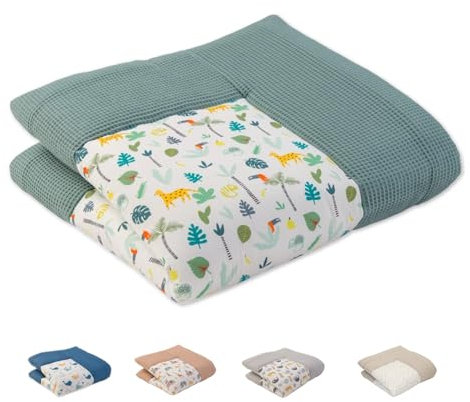 ULLENBOOM ® Baby Krabbeldecke 120x120 cm gepolstert - Salbeigrün-Regenwald (Made in EU) - Krabbeldecke für Baby mit 100% OEKO TEX Baumwolle, ideal als Babydecke & Spieldecke