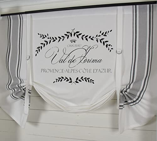 LillaBelle Raff Gardine Maje SCHWARZ 140x120 cm B x L Landhaus Scheibengardine Weiß Streifen