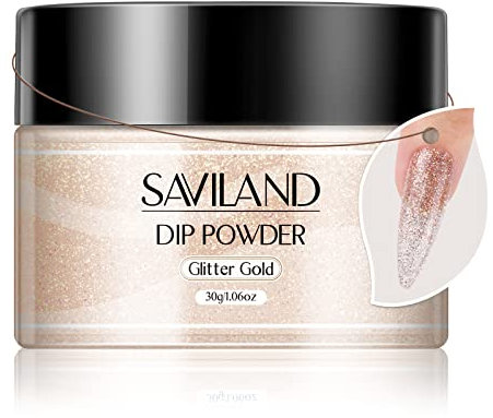 Saviland Dipping Powder Nails Set: 30g Glitter Golden Natural Dip Powder Nail,Dip Powder Nail Maniküre Art,French Nail Dip Powder Starter Kit,Dipping Powder Nails Set für Nagelstudio,Keine Nagellampe
