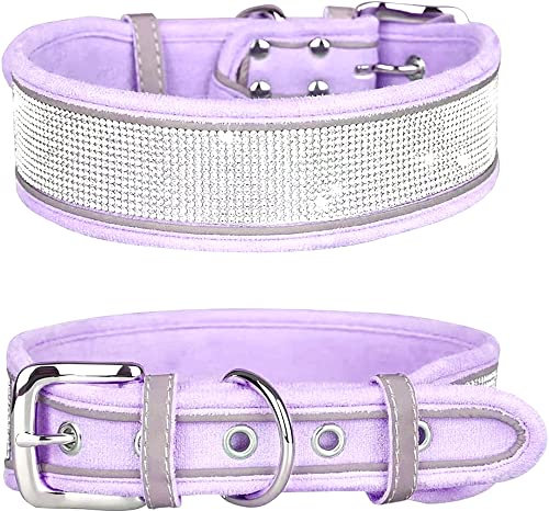 haoyueer Hundehalsband mit Strasssteinen, schillernd, funkelnd, weiches Wildleder, reflektierend, großes Hundehalsband, Kristall-Diamant-Halsband für mittelgroße und große Hunde (M: 38,1–48,3 cm,