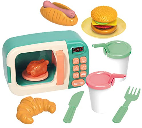 Toyvian Cooking Set Toys for Kids 1 Set Mini Microwave Oven Toys Kit Kids Kitchen Dollhouse Decoration Battery-Powered