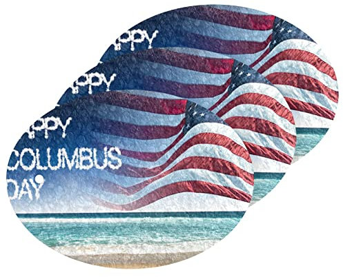 Paquete de esponjas de cocina antiadherentes para utensilios de cocina antiarañazos, esponja absorbente para platos, pulpa de madera de algodón, bandera de Estados Unidos Happy Columbus Day