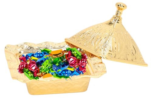 Cuenco para servir de oro con tapa, cuenco para servir de azúcar de caramelo con forma de minicuadrado vintage turco, cuencos para servir de fiesta de aperitivos de mini taza de fruta de estilo europe