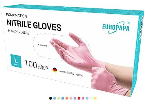 EUROPAPA® 500x Einweghandschuhe Nitrilhandschuhe puderfrei Untersuchungshandschuhe EN455 EN374 latexfrei Einmalhandschuhe Handschuhe in Gr. S, M, L & XL verfügbar (Pink, L)
