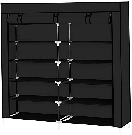 LEADZM Schuhschrank mit 6 Ebenen, Schuhregal Schmal, Schuhaufbewahrung mit Staubdichtem Überzug, Platzsparend, für Wohnzimmer, Korridore, Gänge, Schlafzimmer, 110 x 28 x 115 cm, Schwarz