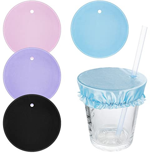 Lusofie 4 Pack Alcohol Protection Drink Covers Universal Drink Cup Covers for Prevent Drink Getting Spiked at Bar with Straw Hole(4 Colors)