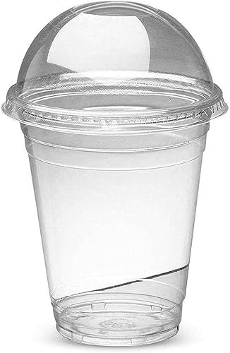 ABD 100 Vasos Batidos Transparentes, 300ml., Tapas Abovedadas, Reutilizables, Prueba de Derrames (100 unidades, 300 ml)
