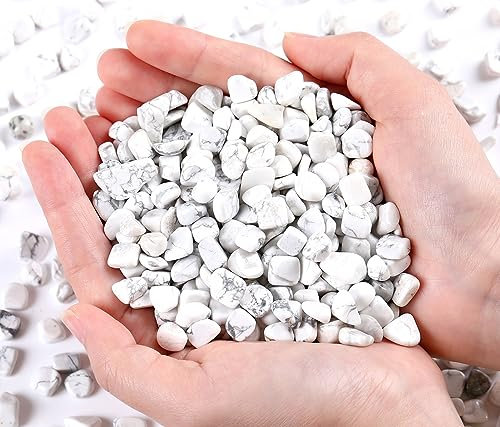 QINJIEJIE 0.9Lbs White Howlite Rocks for Plants Decorative Stones Aquarium Gravel Terrarium Pebbles Vase Filler Fish Tank Bowl Sand Bulk Crystal Polished Chips Planters Decorations