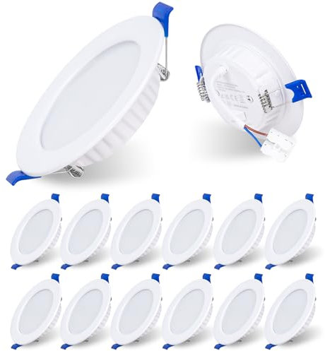 Qingmiao LED Einbaustrahler Dimmbar 230V 7W IP44 Einbauleuchten Deckenspots Deckenstrahler, für Badezimmer Küche Wohnzimmer,Weiss 12er Set