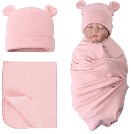 XIAOHAWANG Baby Pucktuch Baumwolle Mit Neugeborene Mütze Baby Spucktücher Weiche Bequemem Pucktuch für Baby Mädchen,Junge (Haut rosa, 85 x 85 cm)