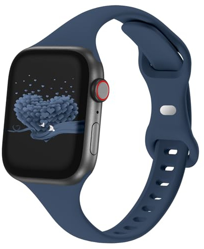 Slim Thin Band Compatible with Apple Watch 38mm 40mm 41mm 42mm 44mm 45mm 46mm 49mm, Replacement Silicone Sport Strap Wristbands for iWatch Series 9/8/7/6/5/4/3/2/1 Ultra/2 SE Women Men, Abyss Blue