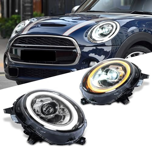 Archaic RGB Scheinwerfer Für Mini Clubman Cooper F54/F55/F56/F57/F58/F59 | JCW 2014-2021 LED RGB Scheinwerfer für Halogen OE Modelle, Frontlichter mit Animation RGB DRL, Paar