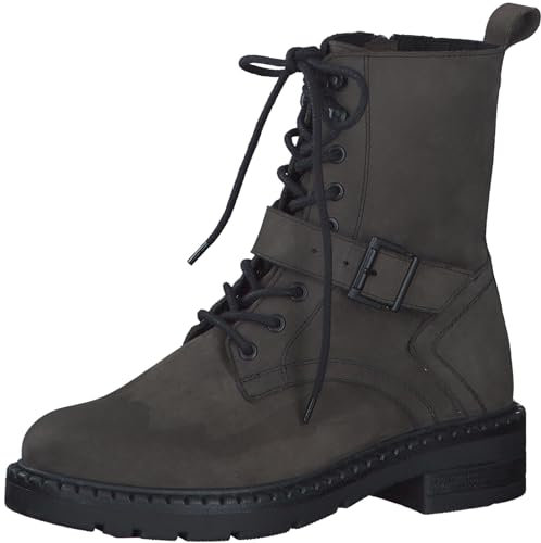 MARCO TOZZI Damen Stiefeletten zum Schnüren aus Leder mit Reißverschluss, Braun (Anthracite N.C), 38 EU