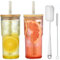 Alink 22 oz Glass Tumbler Cup with Bamboo Lid and Straw,Mason Jar Drinking Glasses, Bubble Tea Cup, Wide Mouth Glass Bottle for Smoothie, Iced Coffee, Juice, Water (White)