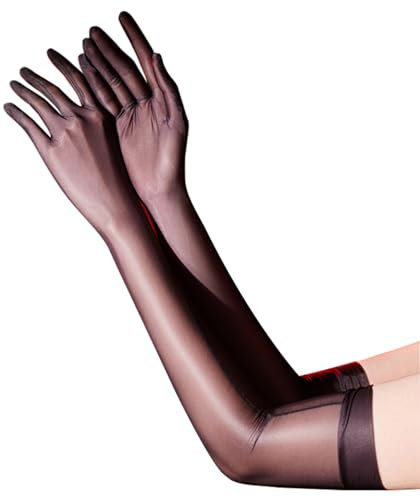 FEESHOW Damen Lange Handschuhe Ellenbogen Elastische Glanz Nylon Handschuhe Nahtlos für 1920er Opern Hochzeit Party Schwarz M