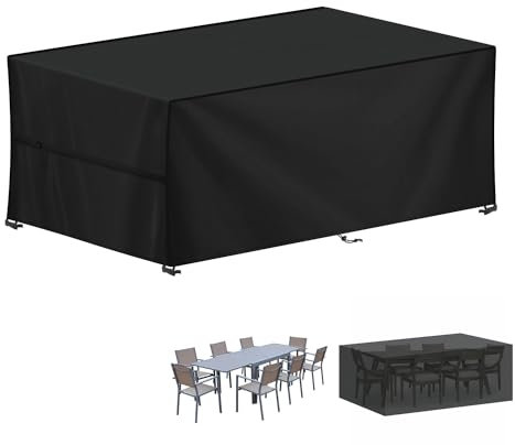 LAMUNI Housse Table de Jardin, 220x90x80cm Bâche Salon de Jardin Rectangulaire Housse Protection Salon de Jardin Imperméable Bache Table de Jardin, Anti-UV, 420D Oxford Housse Table Exterieur