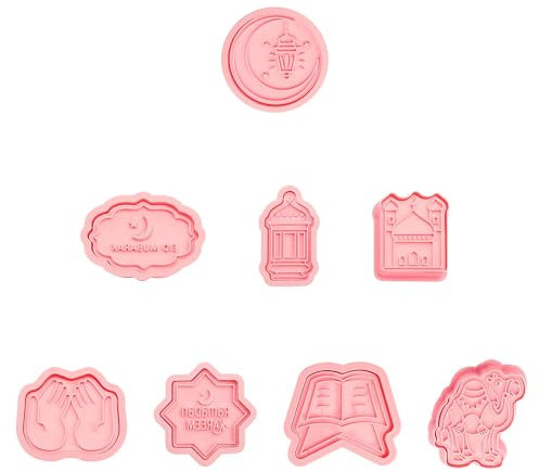 Vanyibro Eid Mubarak Cookie Cutter Set, 8pcs 3D Pressable Biscuit Cutters for Eid Mubarak Party Decoration (Style B)