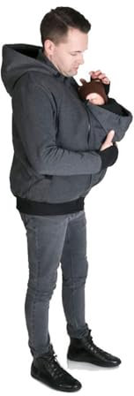 2 In 1 Kangaroo Dad Männer Sweatshirt Multi-Funktions-Herren Pullover Herbst Und Winter Jacke Papa Und Baby-Träger Mantel (Color : Graey, Size : L(large))
