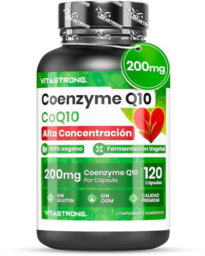 Coenzym Q10 200mg pro Kapsel, CoQ10 Ubiquinone, 120 Coenzyme Q10 Kapseln Hochdosiert Ubiquinone Vitastrong, 1 Kapsel pro Tag (4 Monate), Premium-Qualität Q10 Coenzym 200mg Gluten- und GMO-frei