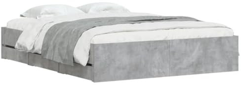 vidaXL Cama con Cajones, Somier de Listones, Armazón Base de Cama, Mueble para Dormitorio, Madera de Ingeniería Gris Hormigón 150x200 cm