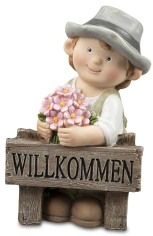 Bollweg Dekofigur Junge Willkommen | Dekofigur Figur Gartenfigur Gartendeko | 22x18 cm