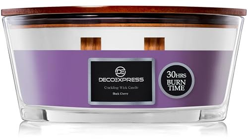 DECO EXPRESS Duftkerze im Glas mit 2 Knisterndem Docht Elegante Duft Kerzen Bis zu 50 Stunden Lange Brenndauer Geschenk Idee (Schwarze Kirsche)