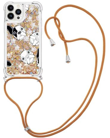 GoodcAcy Kompatibel mit iPhone 6/7/8 Hülle mit Band,Handyhülle Glitzer mit Kette TPU Slim Bumper Kratzfest Transparent Stoßfest Schutzhülle mit Kordel,Hund