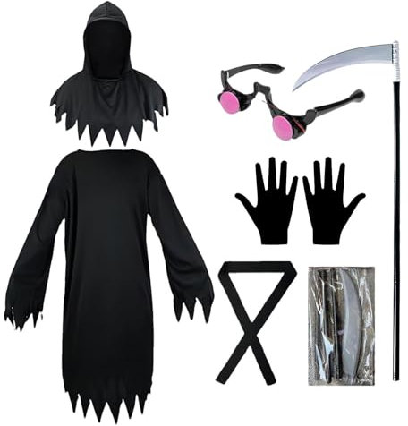 Xinhuju Sensenmann-Cosplay, Sensenmann-Kleid, Luxus-Kostüm, gruseliges Halloween-Kostüm, gruseliges Geisteroutfit für Erwachsene, Partygeschenke für Männer und Frauen