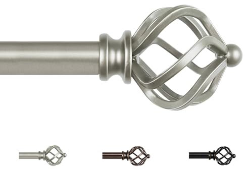 KAMANINA Gardinenstange Silber 80 to148CM Lang, Dekorativ Vorhangstangen Ausziehbar Vorhangstange mit Twisted Cage Endstück für Fenster, Wohnzimmer, Schlafzimmer