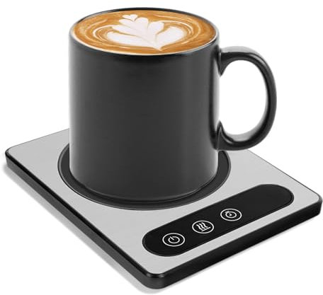 Coffee Mug Warmer, Smart Cup Warmer with Gravity Sensor, 1-12H Timing, 4 Temperature Settings, Electric Beverage Warmer for Heating Coffee, Tea, Milk, Coco, Candle (Silver)