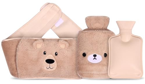 Wärmflasche mit Bezug - Einstellbare Länge Wärmflaschengürtel, Wärmeflasche Auslaufsicher mit Plüschbezug, Wärmflaschen für Nacken und Schulter, Rücken, Beine, Taillenwärmung Wärmflasche Groß1L