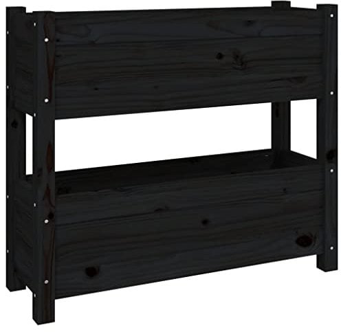 AUVYI 2 Pflanzgefäße Balkonkasten Stufen-Design Blumentopf Pflanzgefäß Hochbeet Gemüsebeet Perfekt für Balkon Garten Terrasse Langlebig und Verrottungsbeständig Schwarz 77x25x66 cm