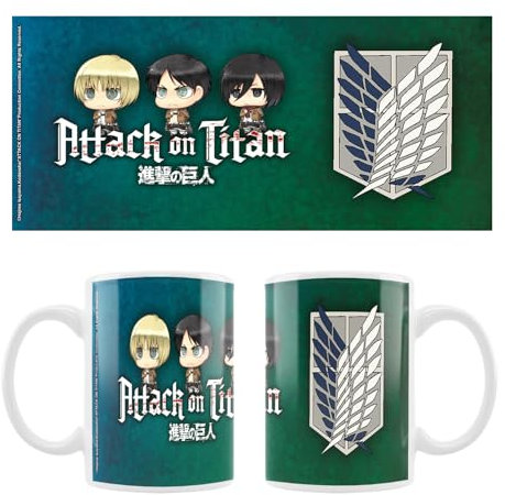 SAKAMI - Attack on Titan - Eren, Mikasa & Armin - Chibi Style - Tasse, Mug - 320 ml - original & lizensiert, Bunt