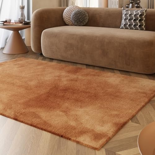 Wecon Home Alice Hochflorteppich, 120 x 170 cm, Terracotta | moderner, sehr Flauschiger Hochflor Teppich perfekt für Wohnzimmer, Schlafzimmer und mehr