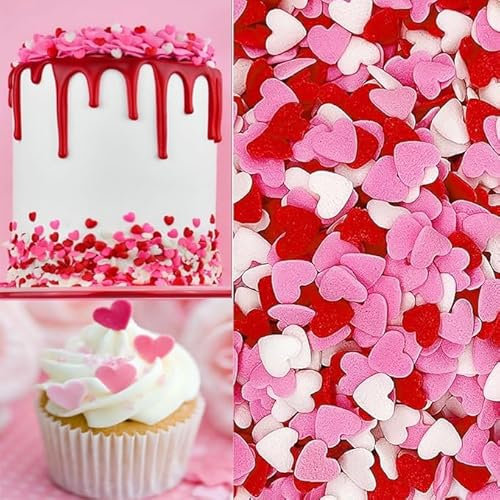 Lozadia 100g Edible Heart Sprinkle Of Sugar Cake Sprinkles, Edible Cake Decorations, Heart Sprinkles for Cupcake Cakes Sprinkle On Birthday Wedding Party (White Pink Red Mix)