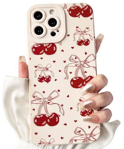 NITITOP for iPhone 14 Pro Case Cute Bowknot Cherry,White | for Women Girls, Aesthetic Bow Ribbon Design, Stylish Little Heart, Soft TPU Shockproof Cover, Full Camera Protection