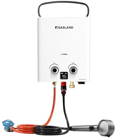 GASLAND GO Shower G5, scaldabagno a gas da esterno 5L/Min propano (37 mbar)/butano (28-30 mbar), scaldabagno a gas per esterni, scaldabagno a GPL, doccia calda da campeggio