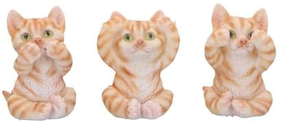 Nemesis Now Three Wise See No Evil Hear No Evil Figurines, Adorable Hand-Painted Resin Collectibles and Gift - Tabby Cats
