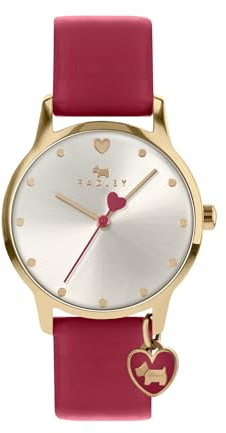RADLEY RY2920A Damen-Armbanduhr mit Herz-Zifferblatt, Lederarmband, Weinrot, cranberry