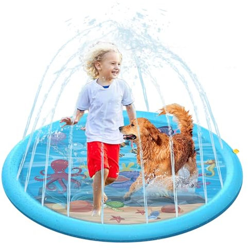 170CM Tappetino Gioco d'Acqua, Antiscivolo Splash Pad per Bambini Animali Domestici, Tappetino per Spruzzi Piscina Esterno per Giardino All'aperto