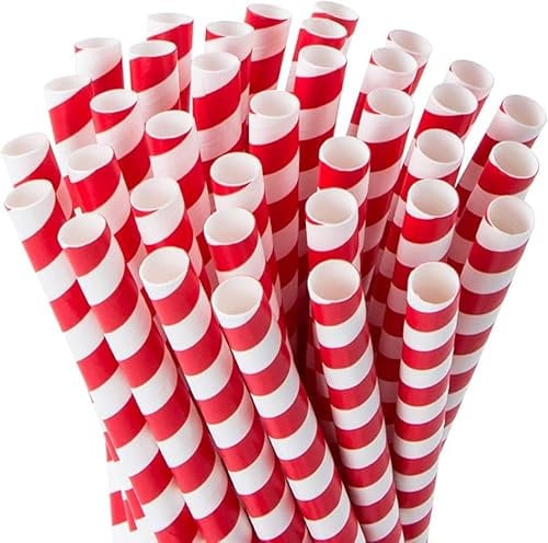 Jumbo Paper Straws, 9mm x 230mm, Red and White Striped, Pack of 200