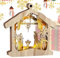 LED-Krippen-Ligts – Tisch-Urlaubsstatue, Heilige Statue, für den Innenbereich mit Holzstall, Weihnachtskrippen-Set, Weihnachtsschilder aus Holz mit LED-Lichtern, Tischaufsätze, Weihnachtsdekorationen