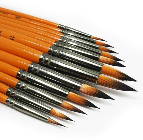 Paint Brushes 12 Pieces Set, Professional Round Pointed Tip Nylon Hair Artist Acrylic Paint Brush for Beginners Watercolor, Art Oil Detail Painting, Inks, Gouache, Back to School Gift