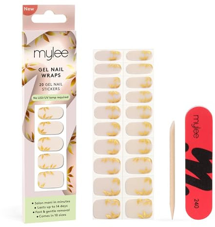 Mylee Gel Nail Wraps [Golden Era] – 10 Pre-Cured Gel Stickers for Instant Mani – No Lamp Needed, Chip-Resistant, Glossy Finish, Lasts Up to 14 Days – Easy to Apply, Vegan & Cruelty-Free