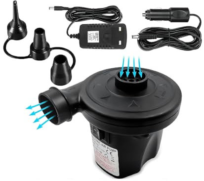 Active 100 Portable Electric Air Pump - Quick Inflate & Deflate, 3 Nozzles, 50W AC/DC (110-240V/12V) - Durable with Overheat Protection - Perfect for Airbed, Pools, and Outdoor Use (Black)
