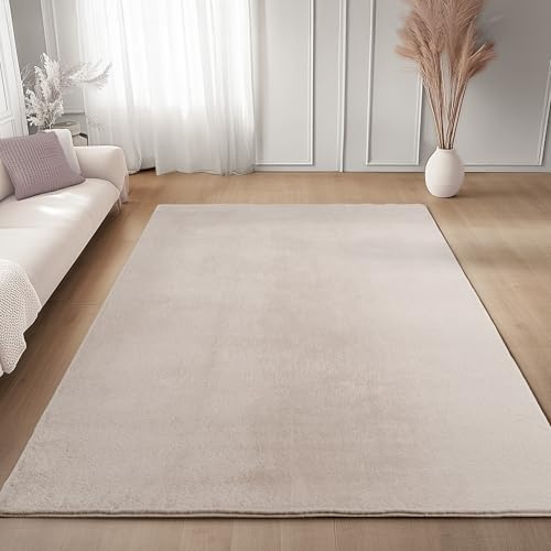 Carpettex Läufer Teppich Creme 60x100 cm- Kurzflor Teppich Waschbar, weich & rutschfest, modernes einfarbiges Design für Schlafzimmer, Küche & Flur