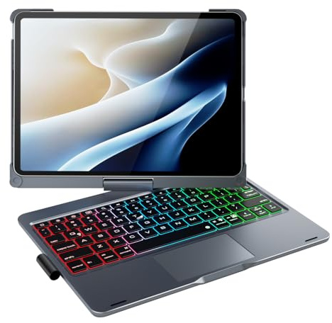 doqo iPad Air 11 & iPad Pro 11 Tastatur Hülle mit Trackpad,360° drehbar | Laptop-ähnliches Tippgefühl,Beleuchtung,kompatibel für iPad Air 11 M4/M3/M2,Air 5/4,Pro 11 (1.–4. Gen), mit Stifthalter