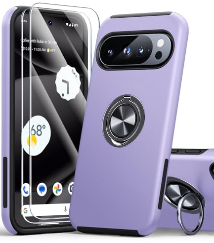 AOUIA für Google Pixel 10/10 Pro Hülle mit 2 Stück Schutzglas, 3-in-1 Schutzhülle, 360°Ring Ständer, Kratzfest Stoßfeste Handyhülle für Pixel 10/Pixel 10 Pro, Veilchen
